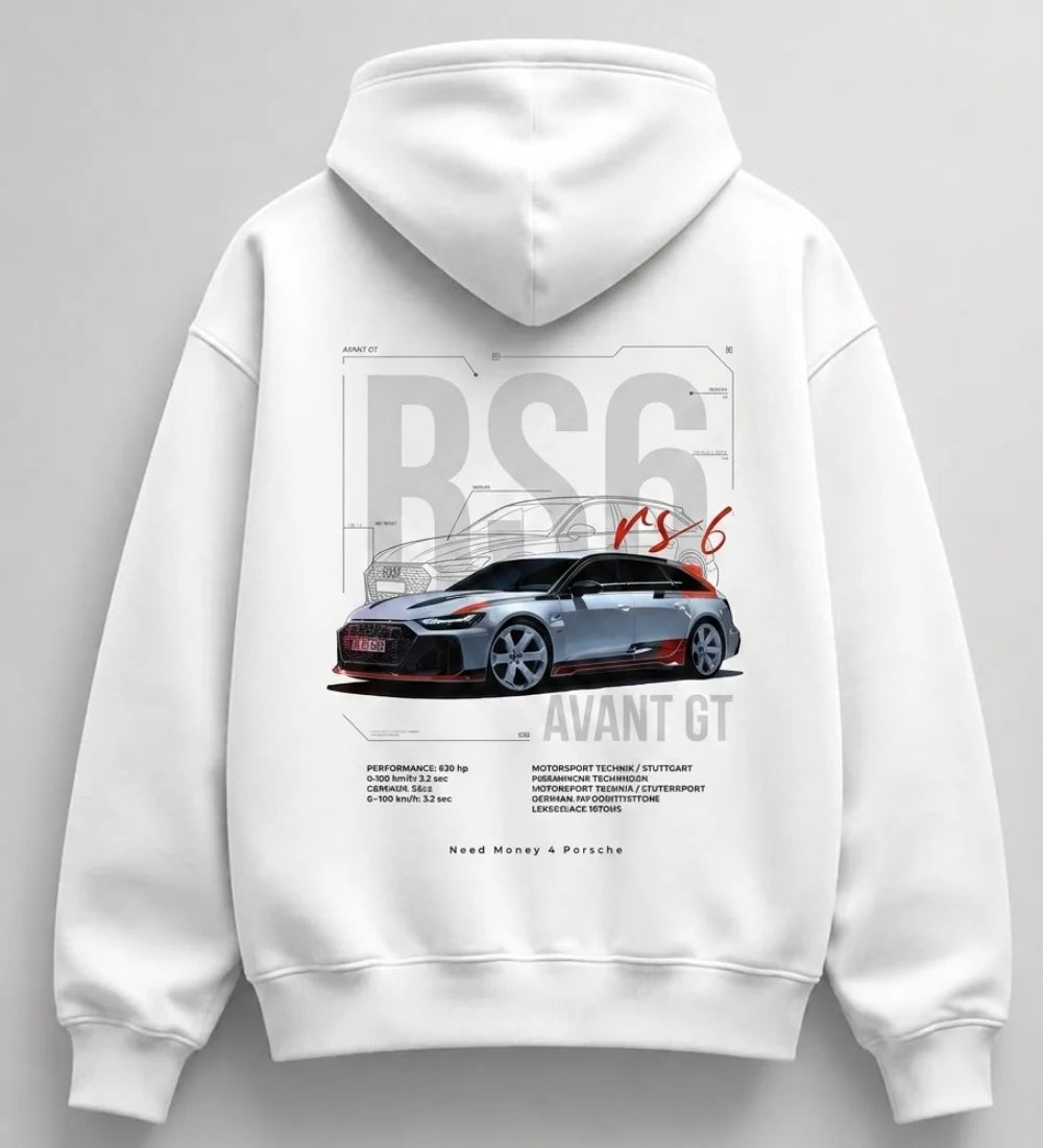 Need Money for Porsche Audi hustle oversized hoodie white color clean modern street fashion