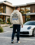 Need Money for Porsche Cream Blue Script Hoodie on Model