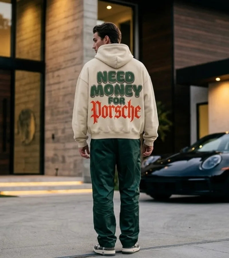 Need Money for Porsche Green Bubble Gothic Cream Hoodie