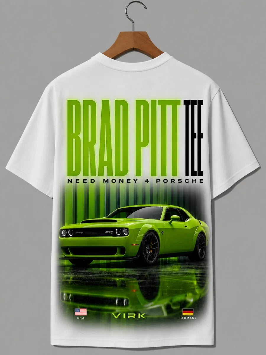 Need Money for Porsche Dodge inspired hustle streetwear T-shirt front view automotive graphic tee style