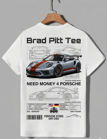 Need Money for Porsche Dodge muscle streetwear Brad Pitt tee black color premium urban fashion look