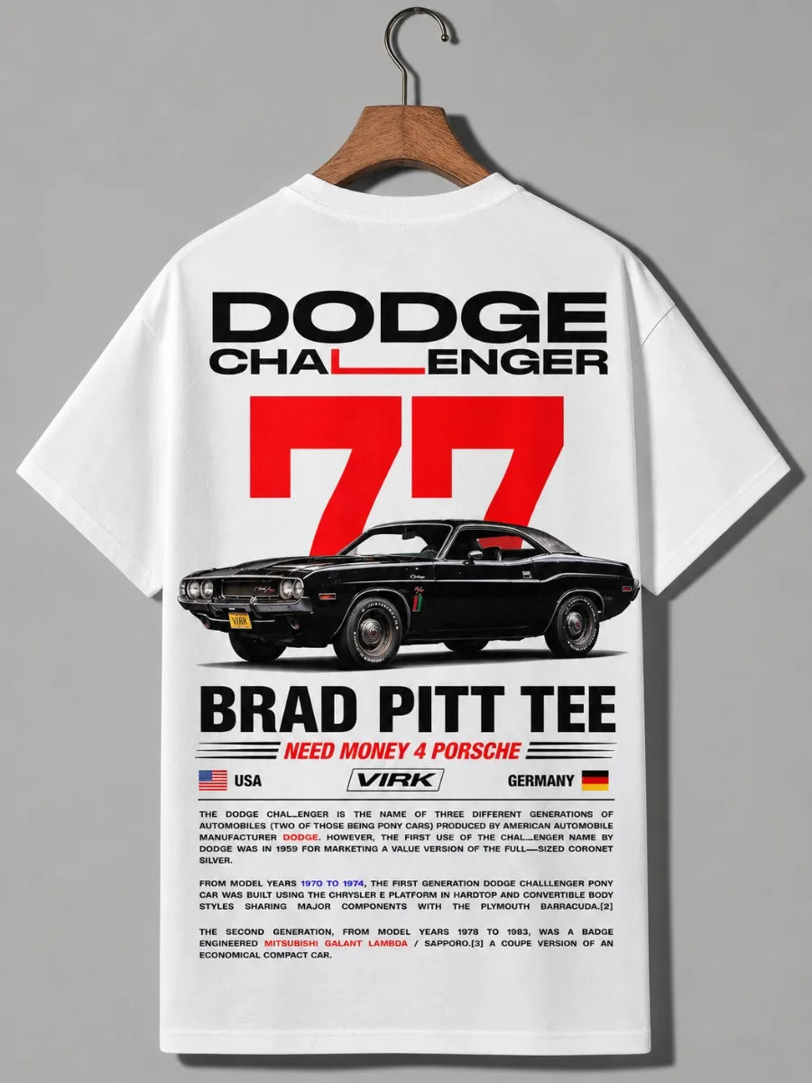 Need Money for Porsche Dodge muscle streetwear Brad Pitt tee front view bold automotive fashion style