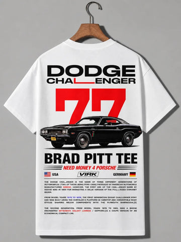 Need Money for Porsche Dodge muscle streetwear Brad Pitt tee front view bold automotive fashion style