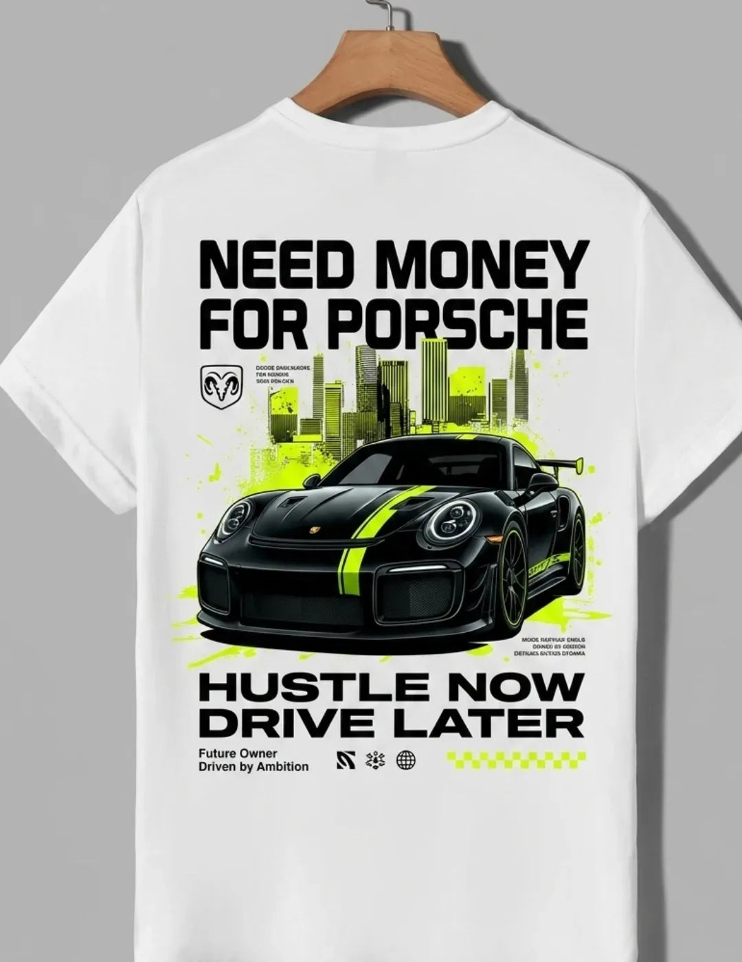 Need Money for Porsche Dodge muscle streetwear Brad Pitt tee oversized fit relaxed streetwear outfit