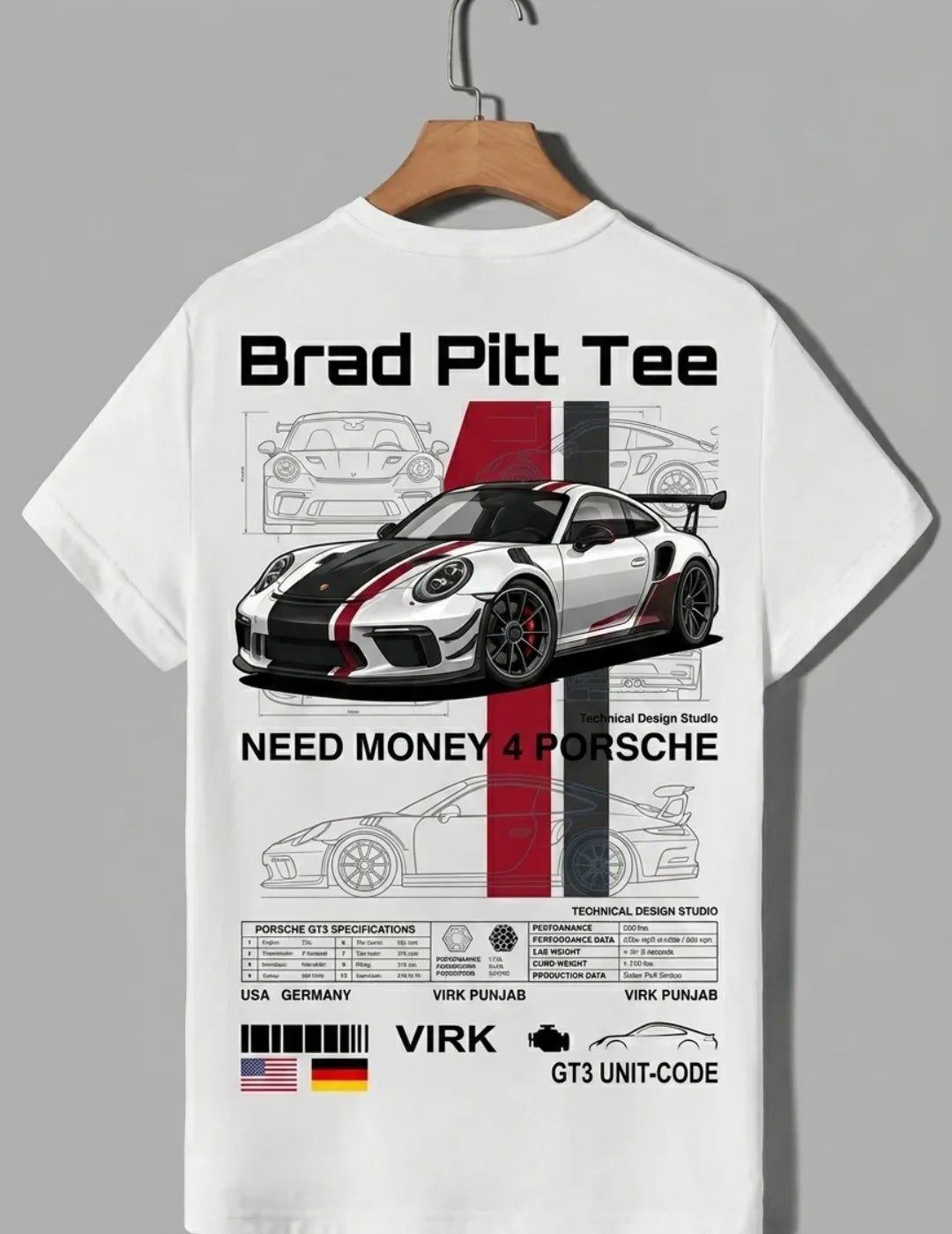 Need Money for Porsche Dodge muscle streetwear Brad Pitt tee