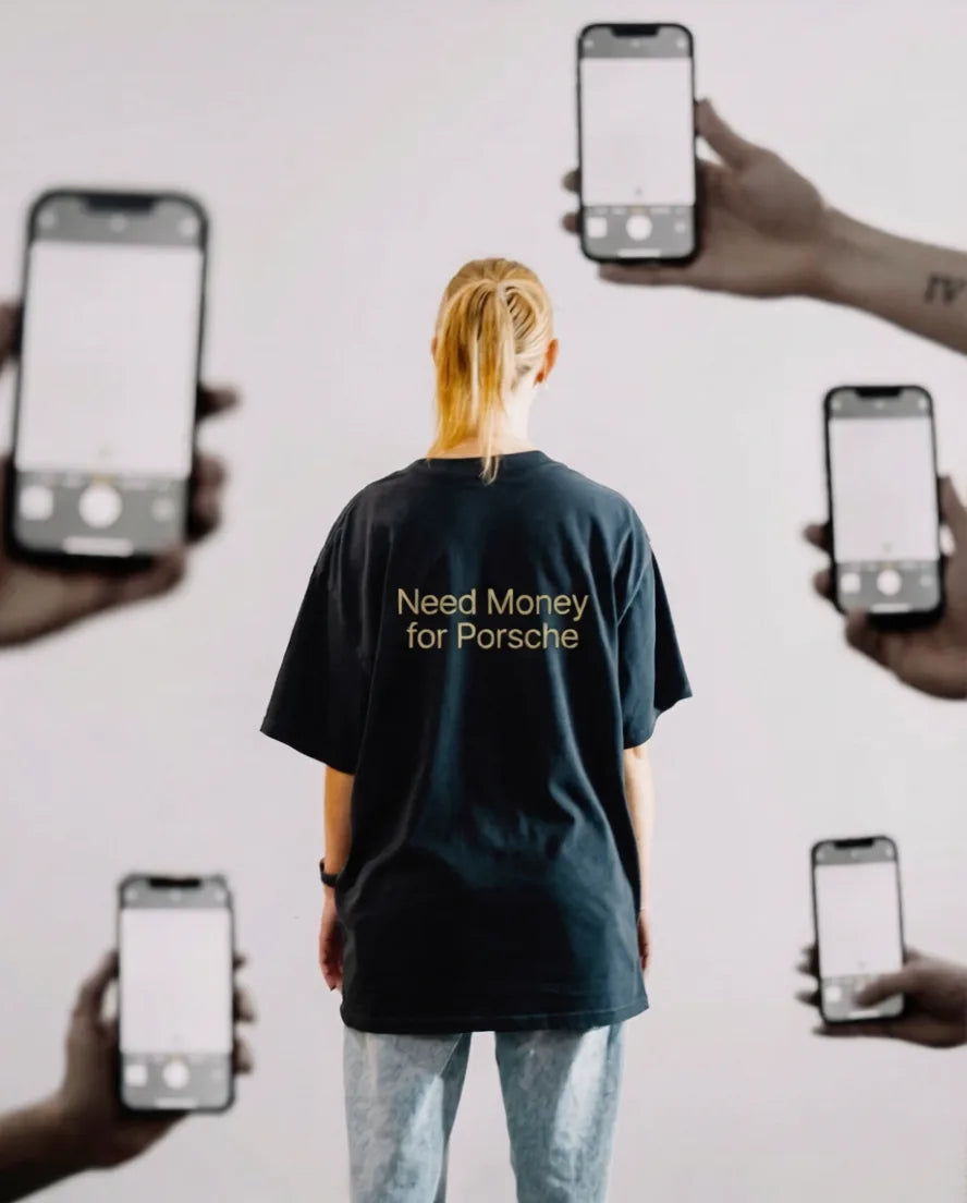 Need Money for Porsche women’s modern black oversized t-shirtshop_this_look_EcLGgQ