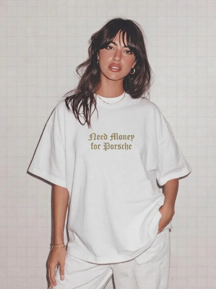 Need Money for Porsche women’s modern oversized white t-shishop_this_look_amDhCa