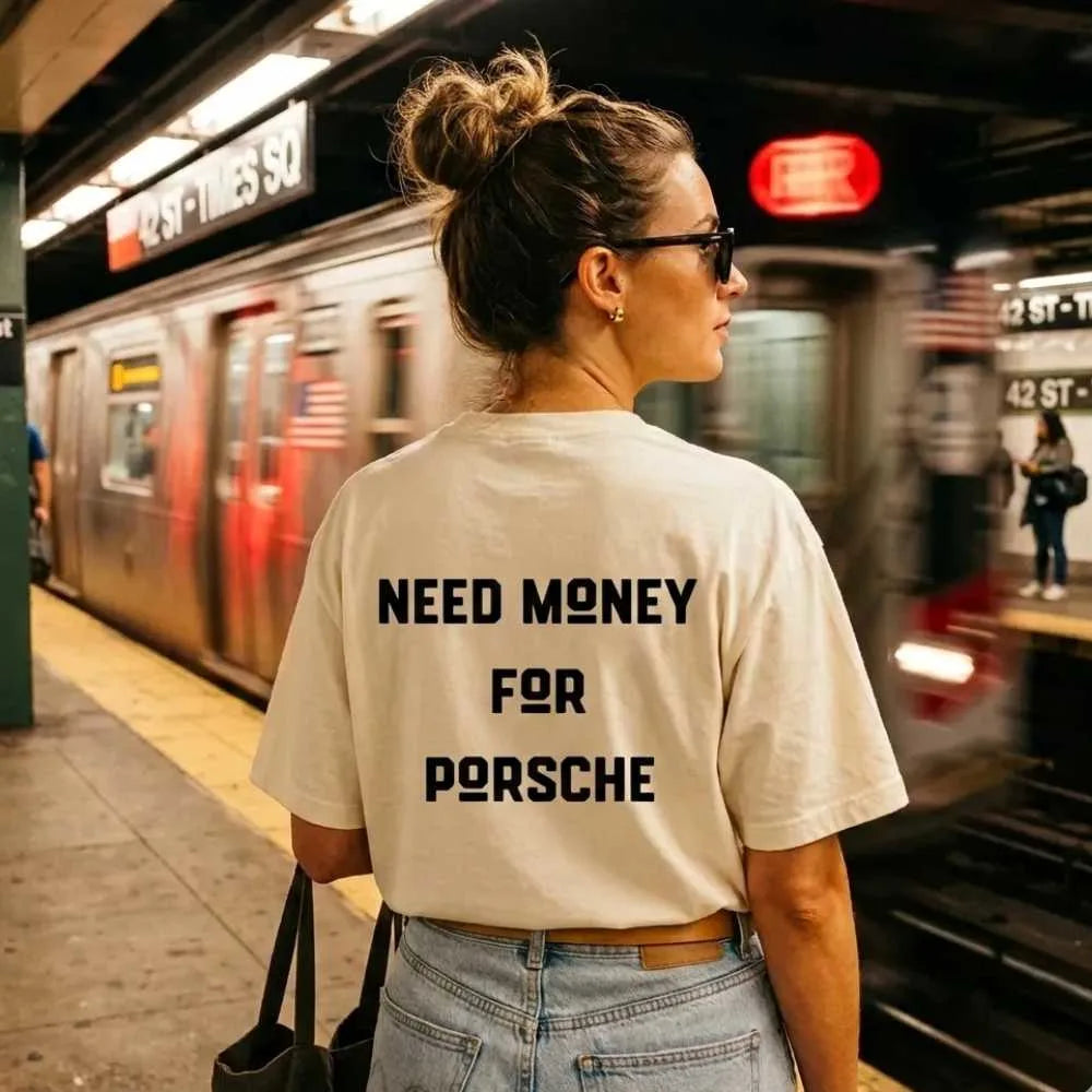 Need Money for Porsche women’s modern white oversized t-shirt