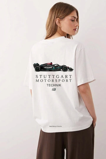 Need Money for Porsche women’s oversized white back print t-shirt luxury car streetwear 2026
