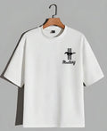 Stylish Ford Mustang logo graphic on white t-shirt