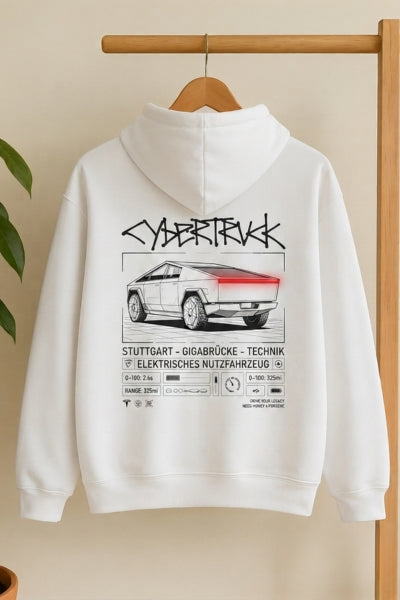 Tesla modern graphic white hoodie