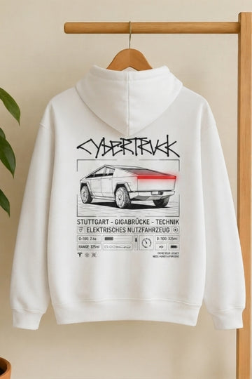 Tesla modern graphic white hoodie