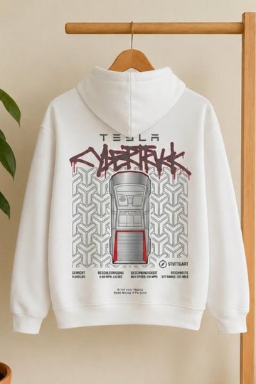 Modern Tesla graphic white hoodie