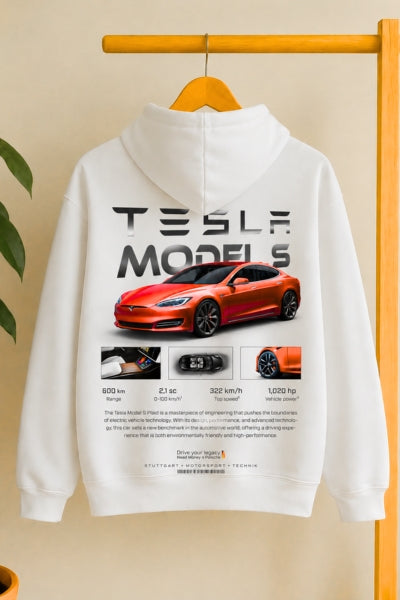 Premium Tesla white graphic hoodie