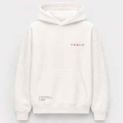 Modern Tesla graphic white hoodie