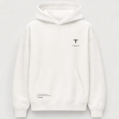 Tesla EV inspired white pullover hoodie