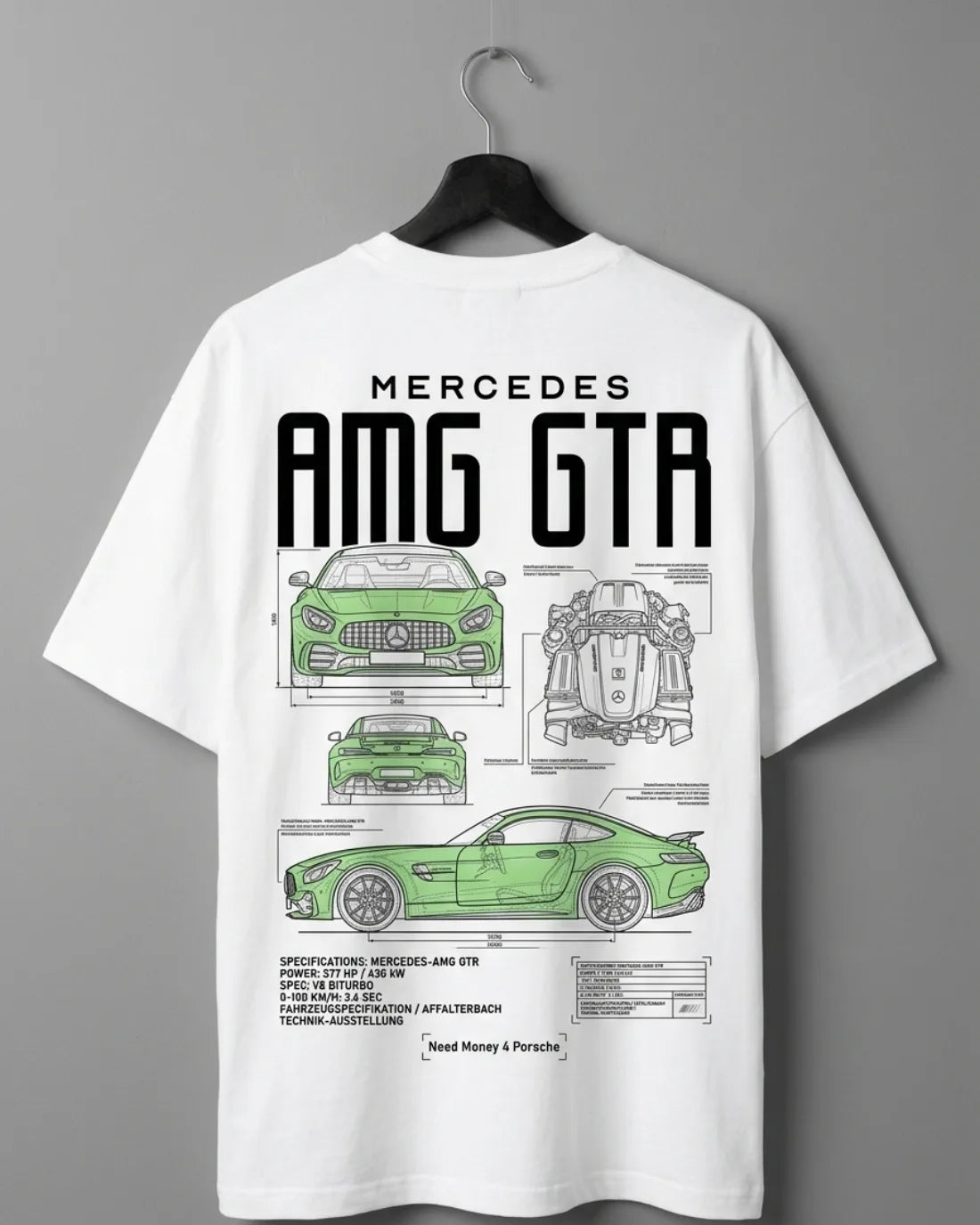 Fashionable Mercedes-themed white graphic t-shirt