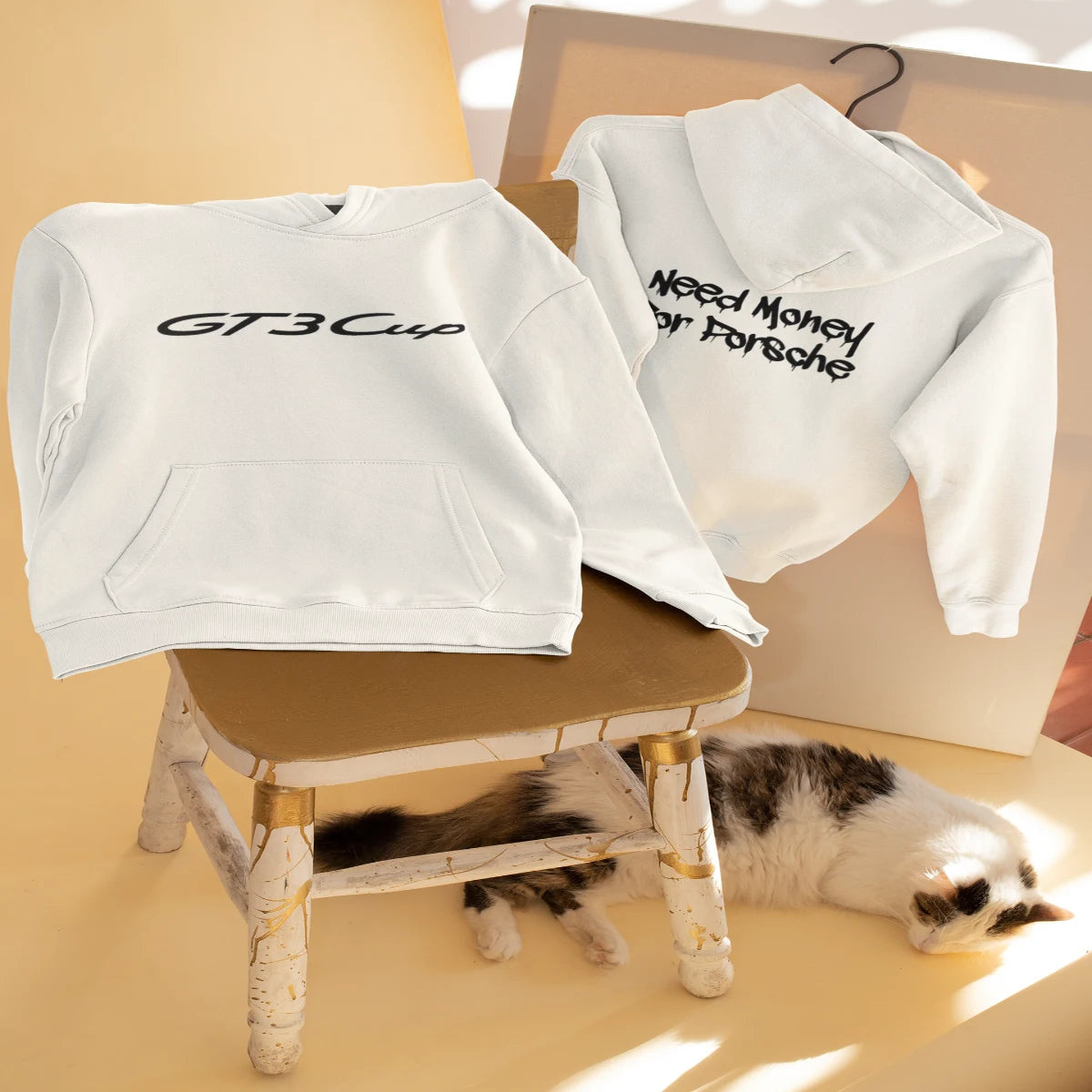 Need Money For Porsche Hoodie – White Classic Graphic Sweatshirt for Men & Women