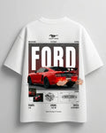 Casual white oversized shirt with Mustang themed artwork